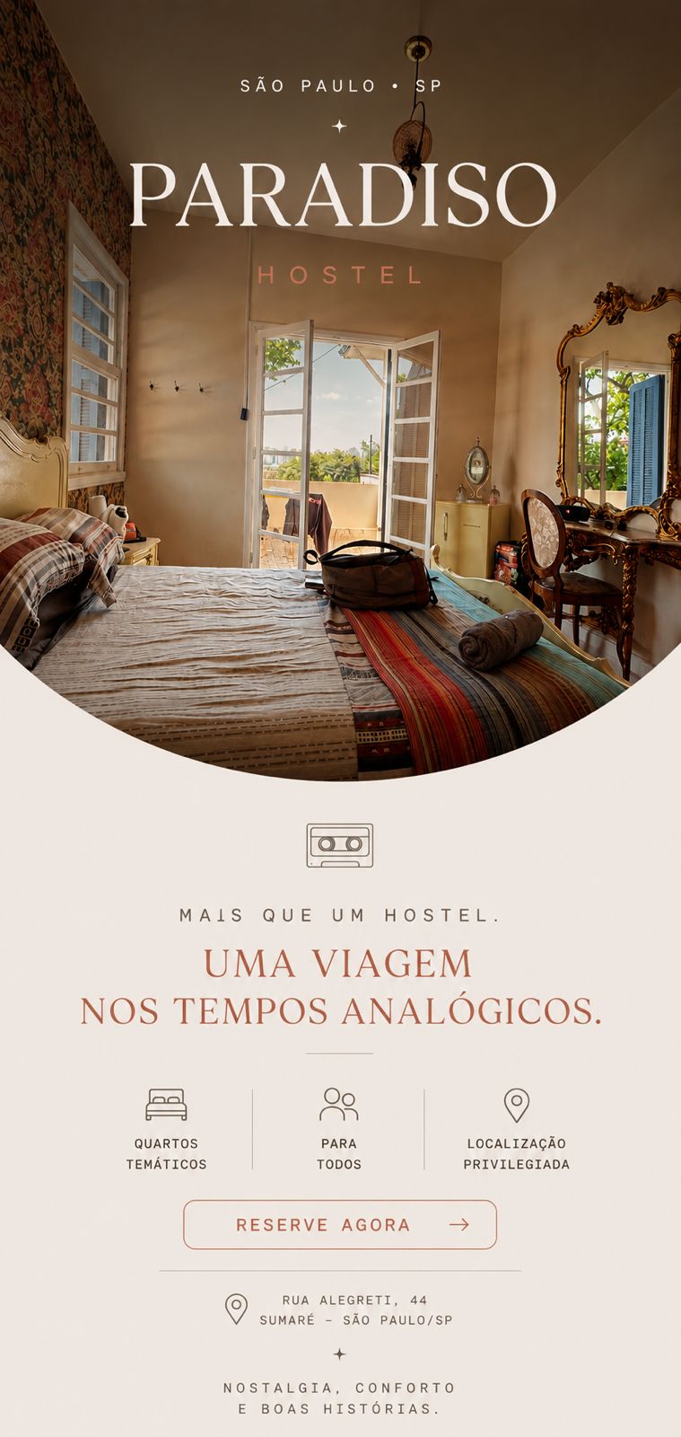 Paradiso Hostel São Paulo — quartos temáticos, localização privilegiada a 300m do Metrô Sumaré. Reserve agora.